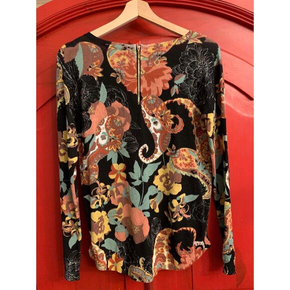 Cable & Gauge Size Small GORGEOUS Light Sweater Blouse Top Floral Boho Zip Back - Picture 2 of 2